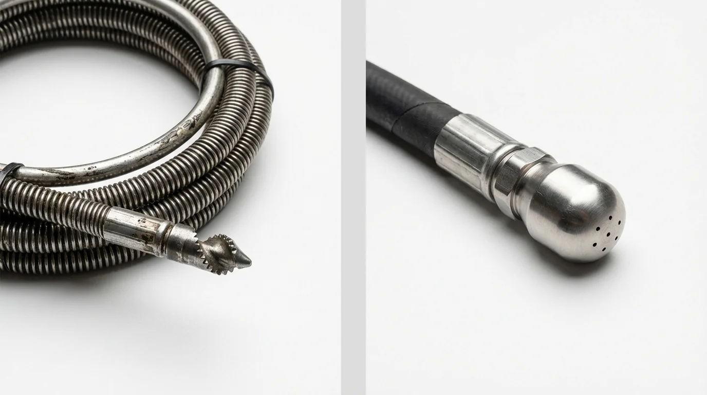 Drain snake cable and hydro jetting nozzle used for drain cleaning in Brockton, MA