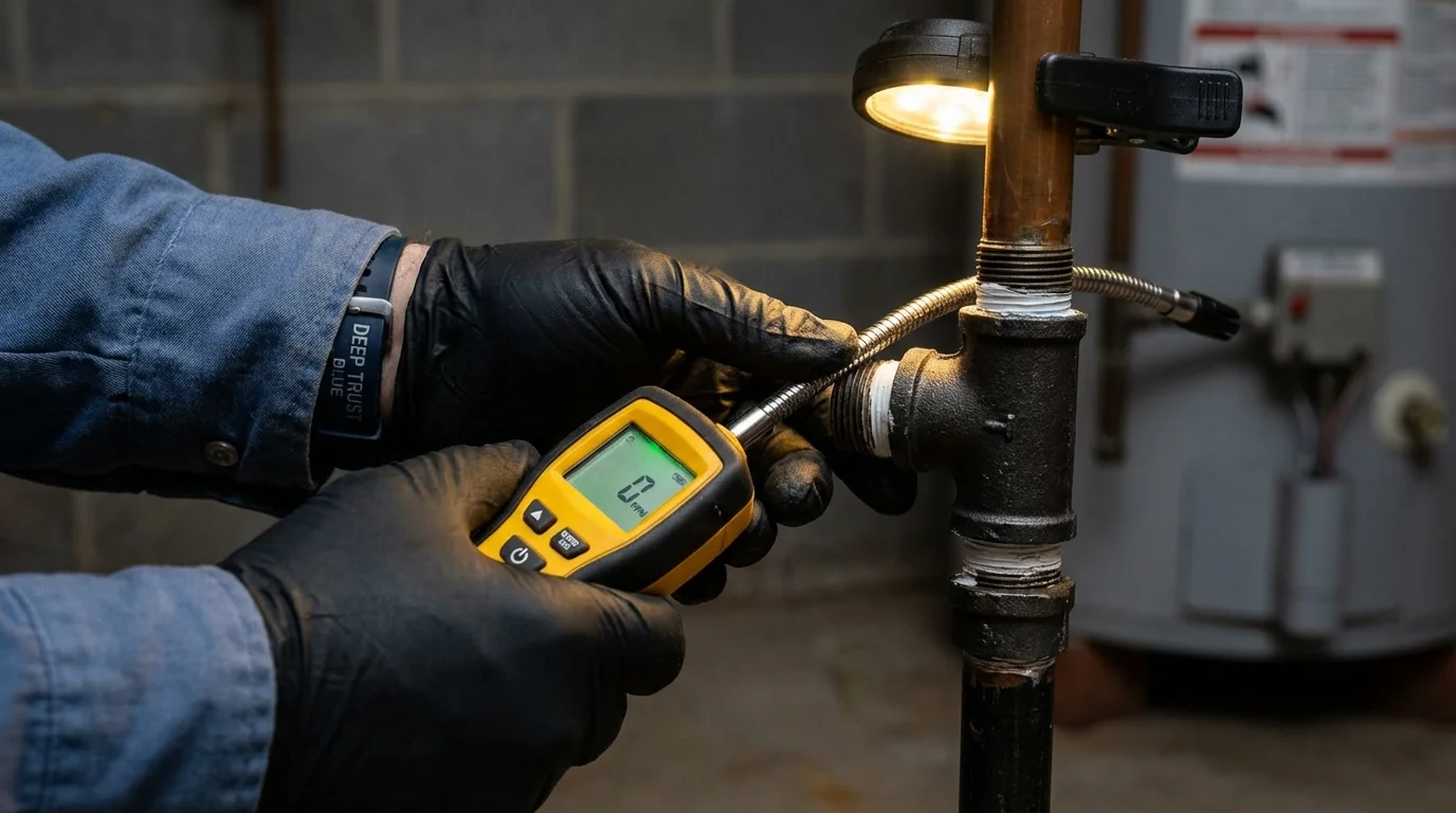 Gas leak detection with electronic sniffer by Johns Plumbing LLC in Brockton