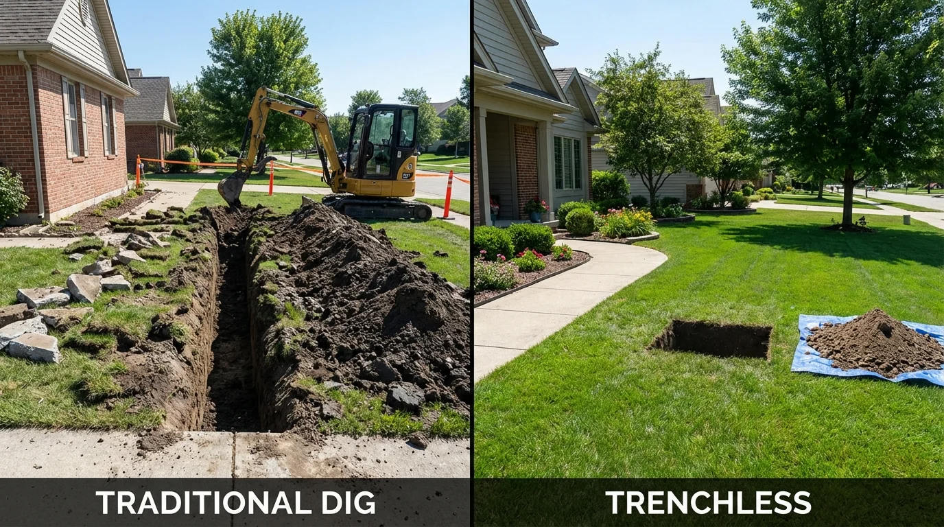 Trenchless sewer repair with minimal yard damage versus traditional excavation in Brockton, MA